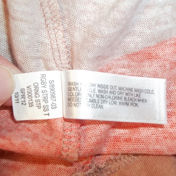 Gap Womens Shirt Top Size Small Striped Round Neckline Short Sleeve Orange Tan - Picture 6 of 6